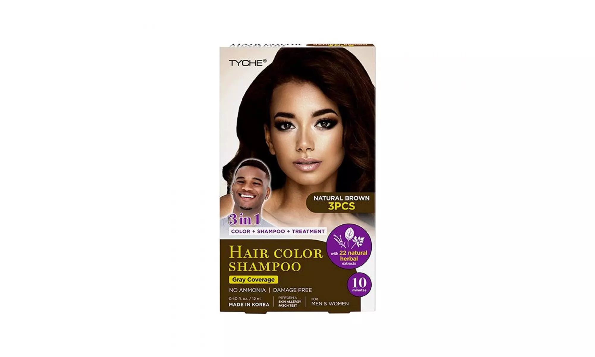 3 in 1 Color&Shampoo&Treatment Hair Color Shampoo Grey Coverage 10 Minutes 3PCS - Primary Image