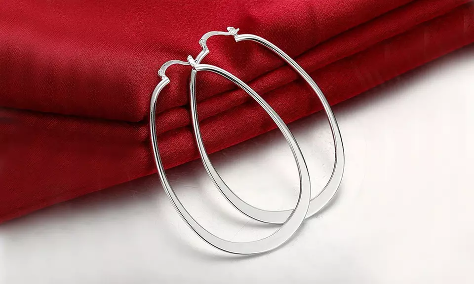Extra Large Oval Shaped Hoop Earrings In Sterling Silver - Second Medium