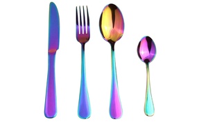 4Pcs Tableware Set Rainbow Stainless Steel knives Cutlery Gadget Gift