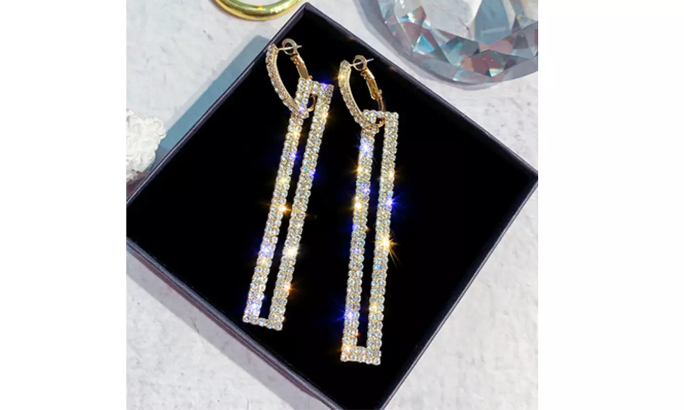 Women Atmosphere Exaggerated Diamond Set Rectangular Earrings All-match Earrings - Primary Image