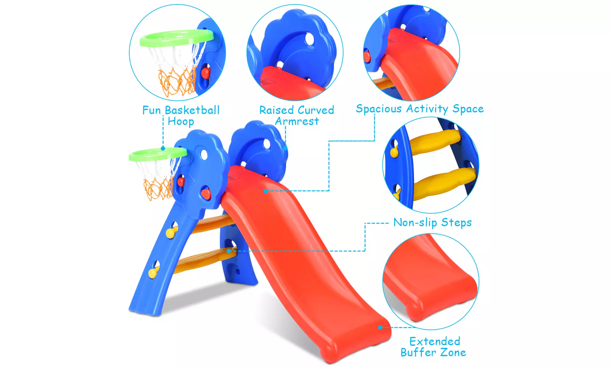 Costway 2 Step Children Folding Slide  Basketball Hoop For Kids Indoor & Outdoor - Second Medium