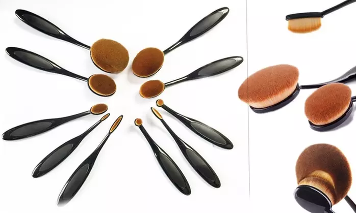 Professional Oval Kabuki Cosmetic Makeup Brushes Set - 10 Pieces