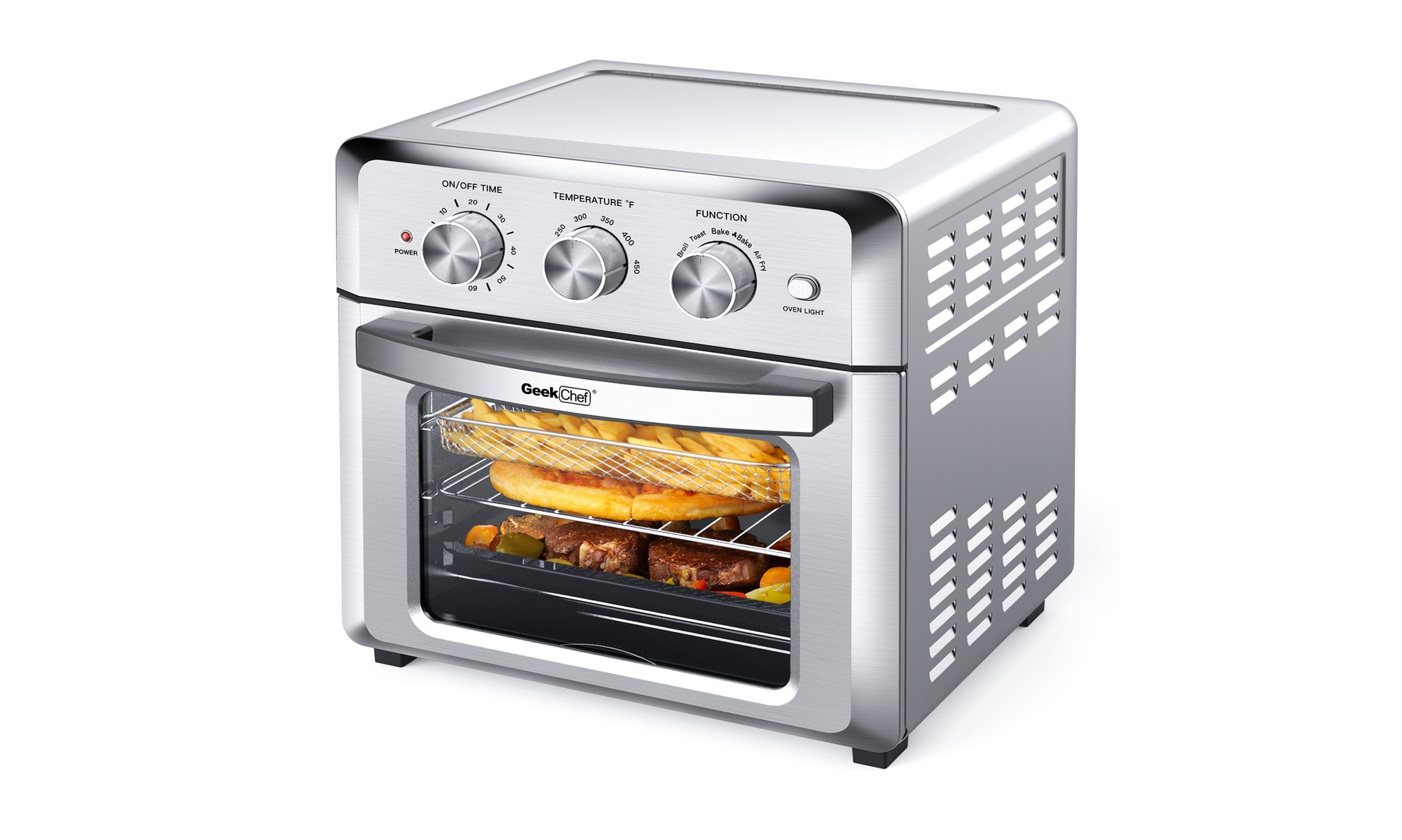 26QT convection air fryer countertop oven with 4 blades heatable oil-free frying