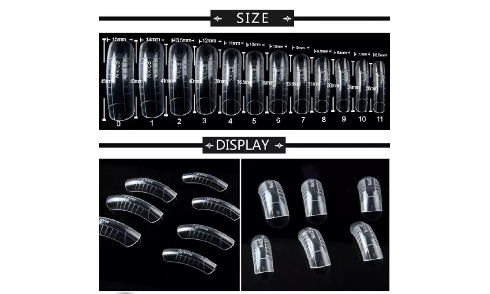 100 Pcs False Nail Mold Full Cover Clear Dual Forms Nail System UV Gel Nail Tips - Second Medium
