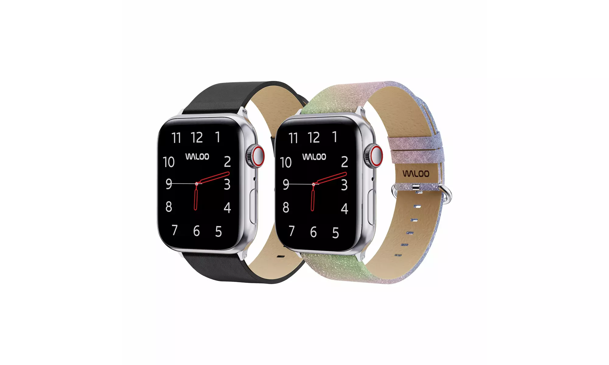 Waloo 2-Pack Leather Grain and Shiny Brilliance Apple Watch Bands
