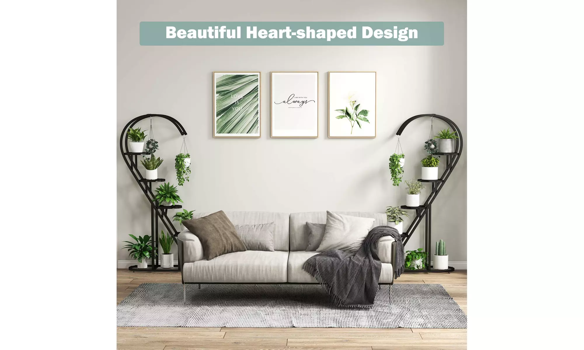 5 Tier Metal Plant Stand Heart-shaped Shelf w/ Hanging Hook for Multiple Plants