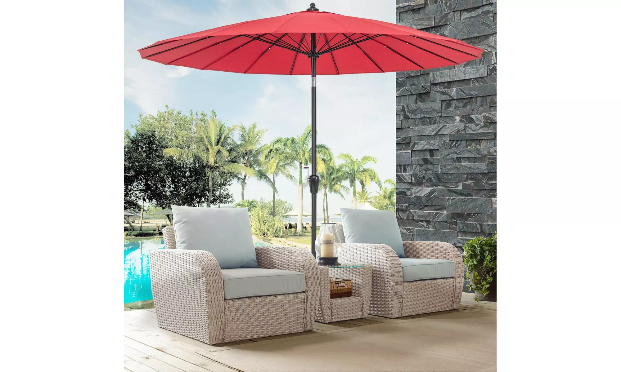 Costway 9 FT Round Patio Umbrella with Push Button Tilt & Crank Handle