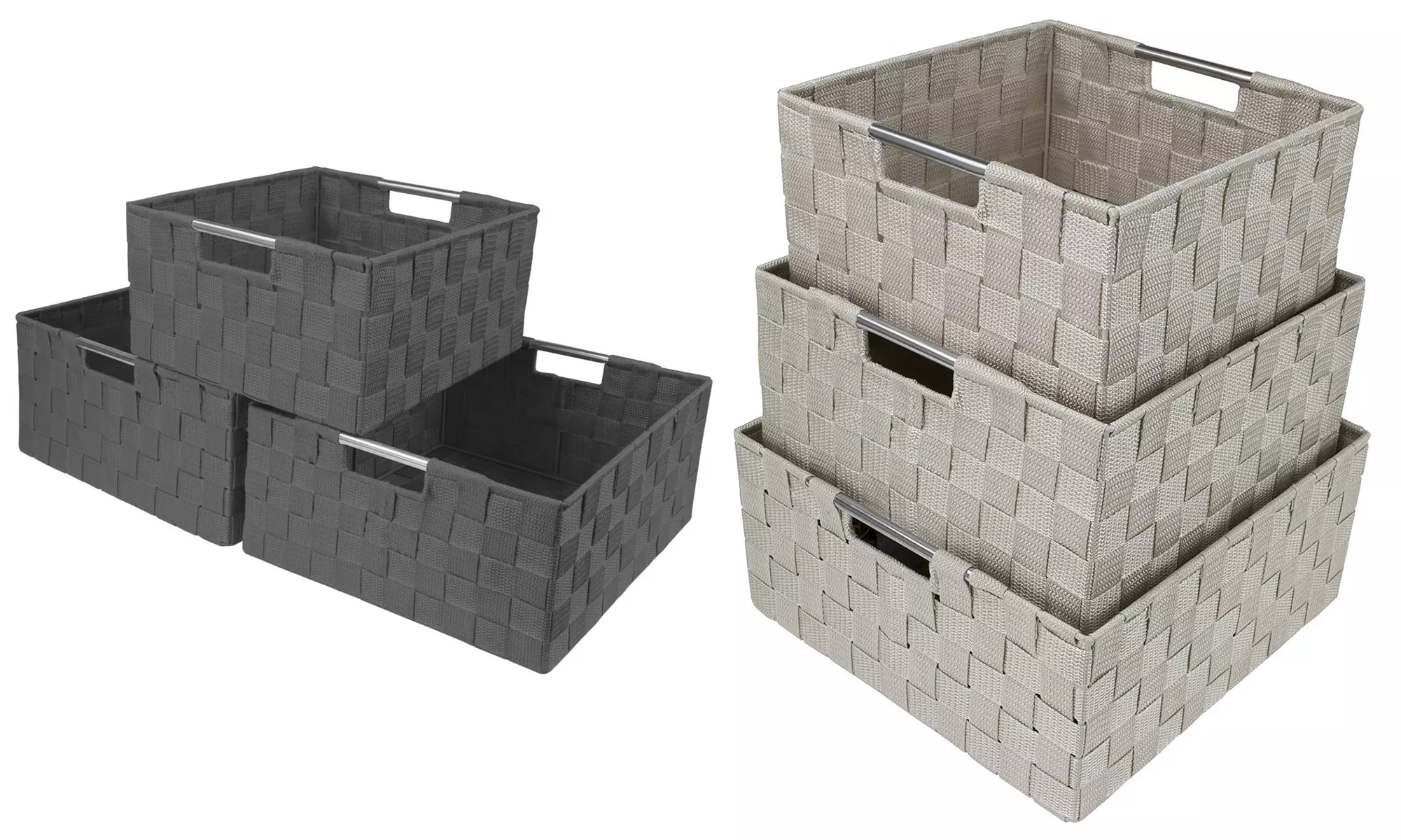 3-Pack Storage Box w/ Handle for Closet & Shelves- Woven Fabric Basket Organizer - Primary Image