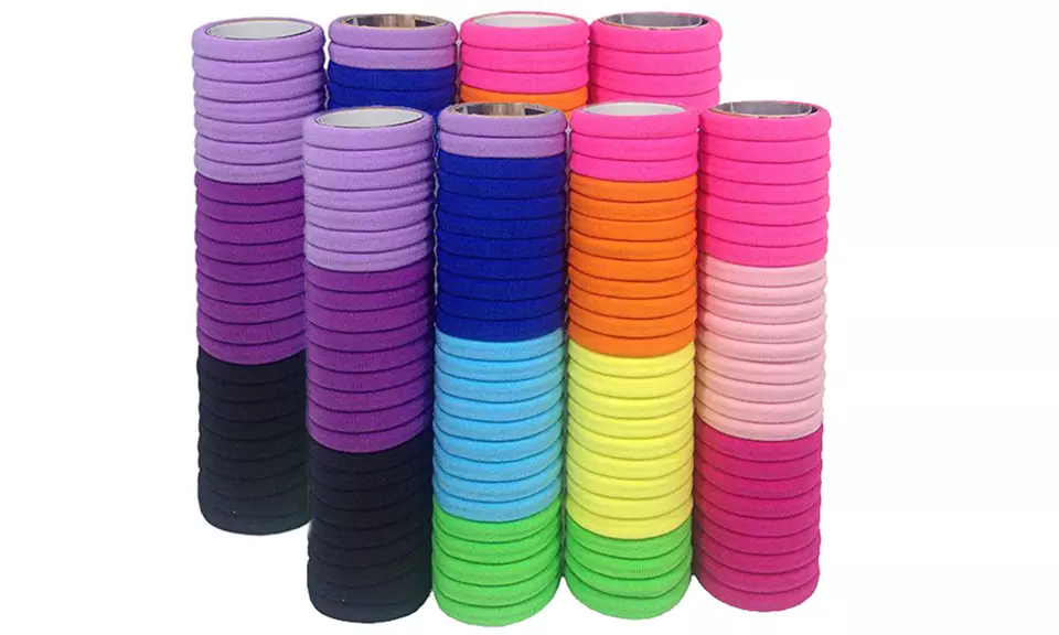Trendy Vivid Rainbow Colored Elastic Hair Ties - 100 And 200 Count - Second Medium