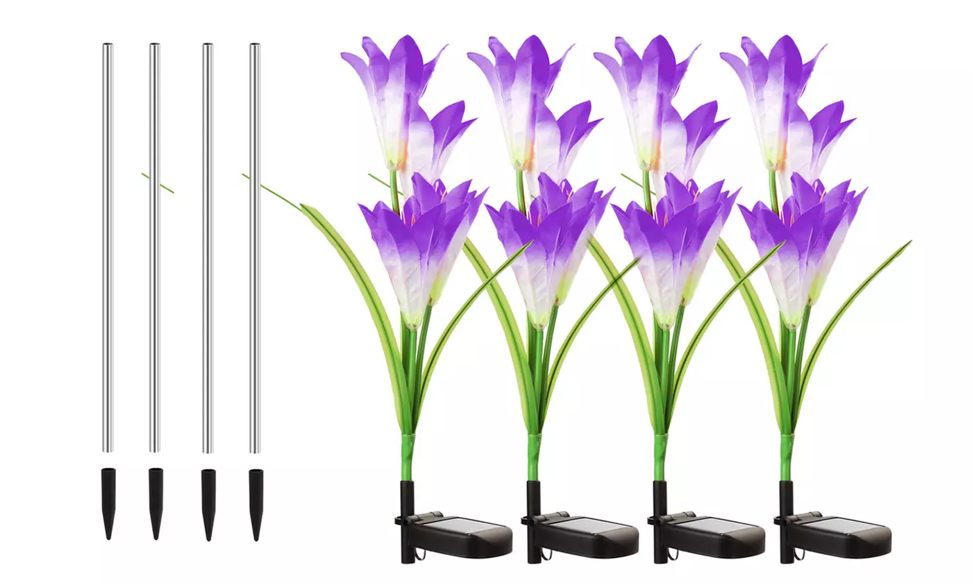 2-8Pcs Lily Flower Solar LED Stake Lamp Lights for Garden, Patio, or Backyard