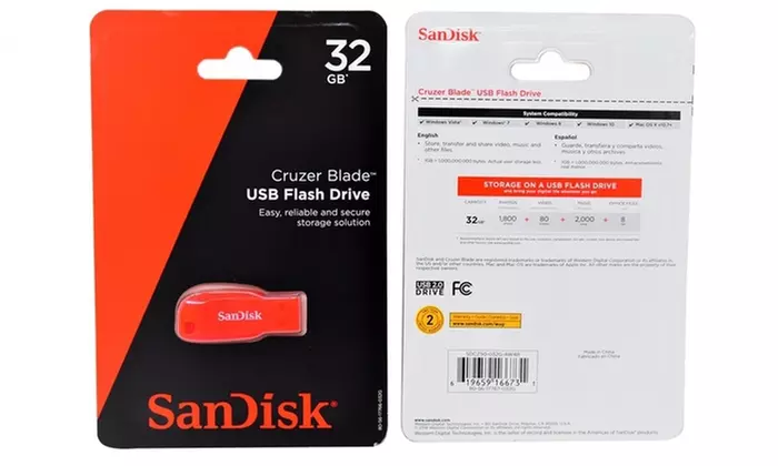 SanDisk Cruzer Blade 32GB USB 2.0 Flash Memory Pen Drive Stick (Blue,Red) Retail - Second Medium