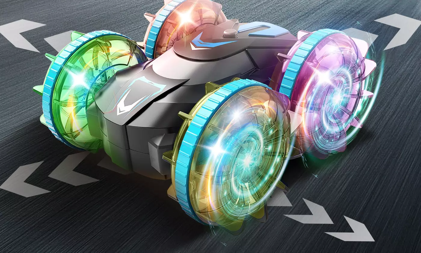 iMounTEK Amphibious RC Stunt Car with Lights & 360-Degree Rotation Off-Road Fun