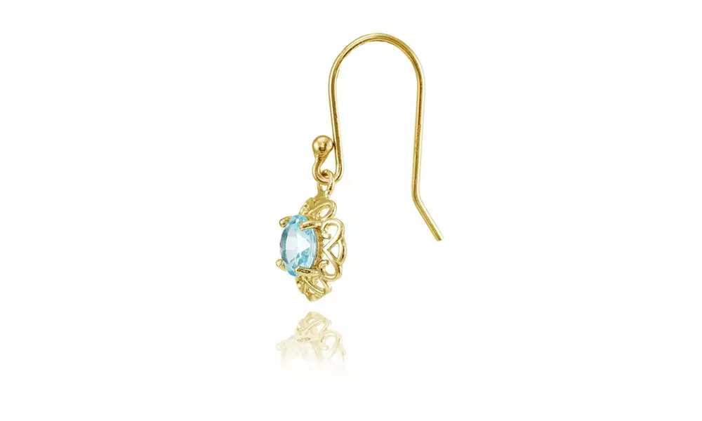 Yellow Gold over Sterling Silver Blue Topaz Filigree Dangle Earrings