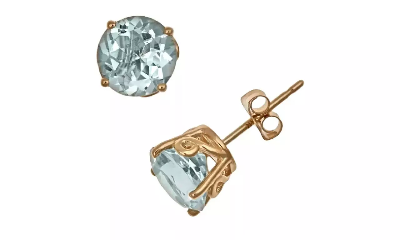 10k Yellow Gold Plated 1.0 Carat Round Aquamarine Stud Earrings - Primary Image