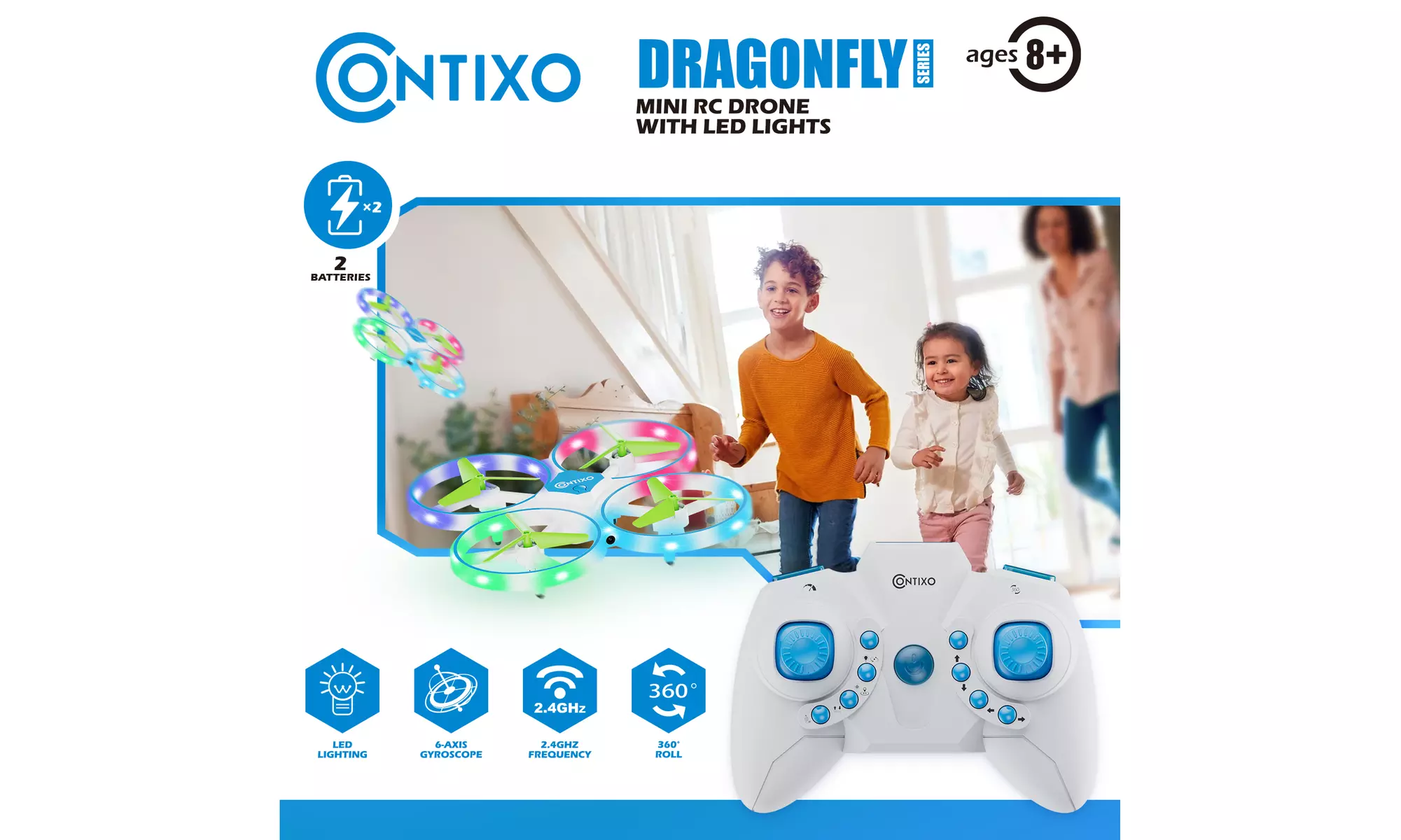 Contixo TD1 Mini Drone for Kids and Beginners, LED Light RC Drone, Dual Battery
