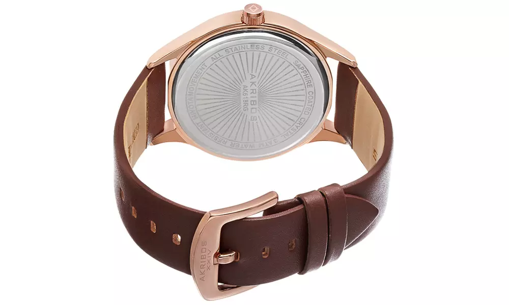 Akribos XXIV Men's Leather Strap Watch AKGP618RG - Second Medium