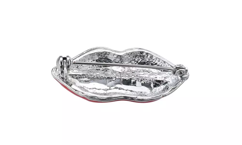 Silver Tone Hand Painted Red Lips "Kissy" Themed Brooch Pin, by JADA Collections - Second Medium