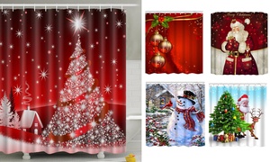 Christmas Santa Snowman Bathroom Shower Curtain Waterproof Xmas Decor 12 Hooks