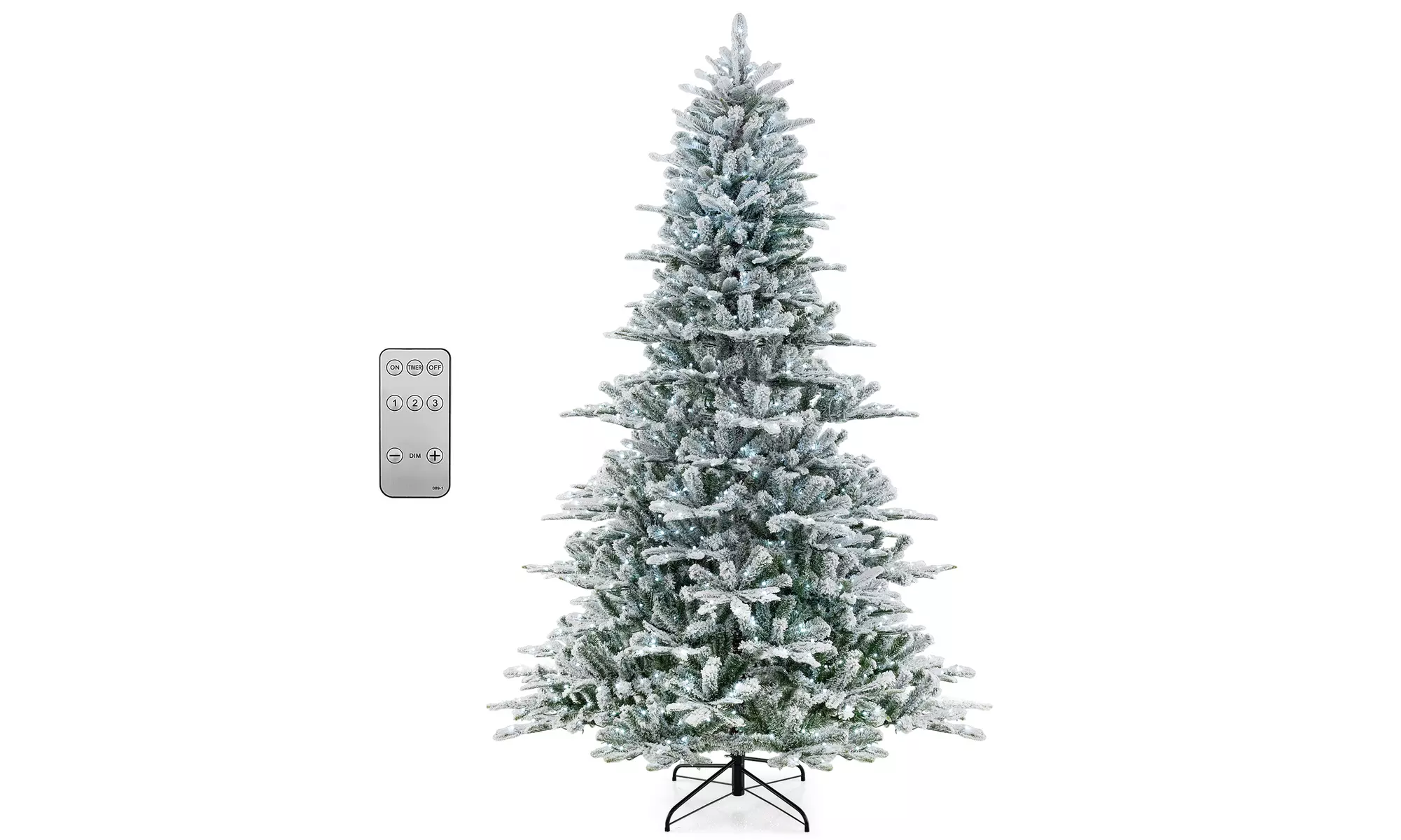 Costway Snow Flocked Artificial Christmas Tree with LED Lights and PVC/PE Tips