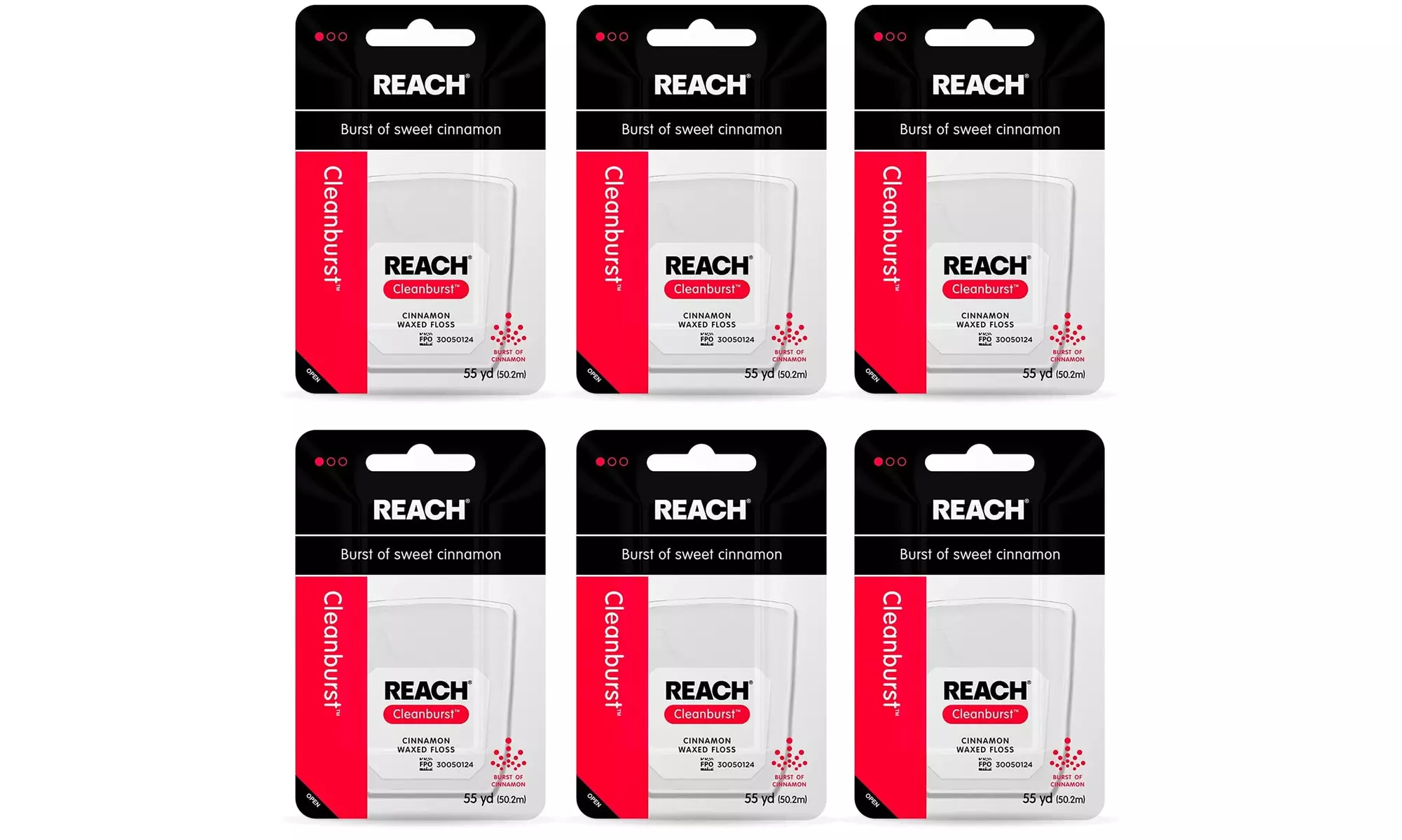 Reach Cleanburst Waxed Dental Floss, Oral Care, Cinnamon Flavored, 55 Yards  - Primary Image