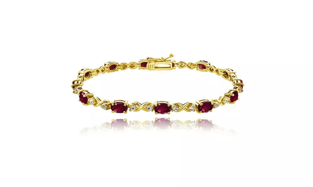 Gold Tone over Silver Created Ruby Infinity Bracelet with White Topaz Accents - Primary Image