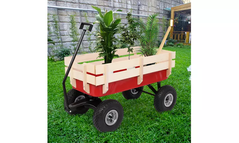 Garden Cart Garden Wagon Wood Wagon ALL Terrain Pulling Red - Primary Image