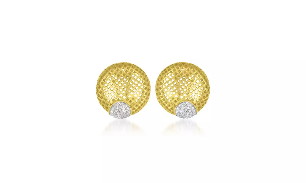 Cubic Sterling Silver Gold Plated Lace Round Earrings - Primary Image