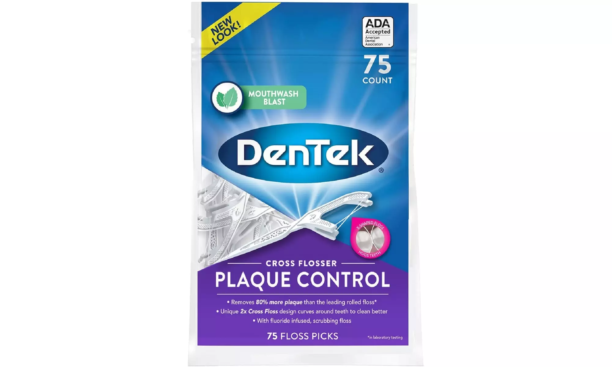 DenTek Cross Flosser Plaque Control Floss Picks, X-Shaped Floss, 75 Count - Primary Image