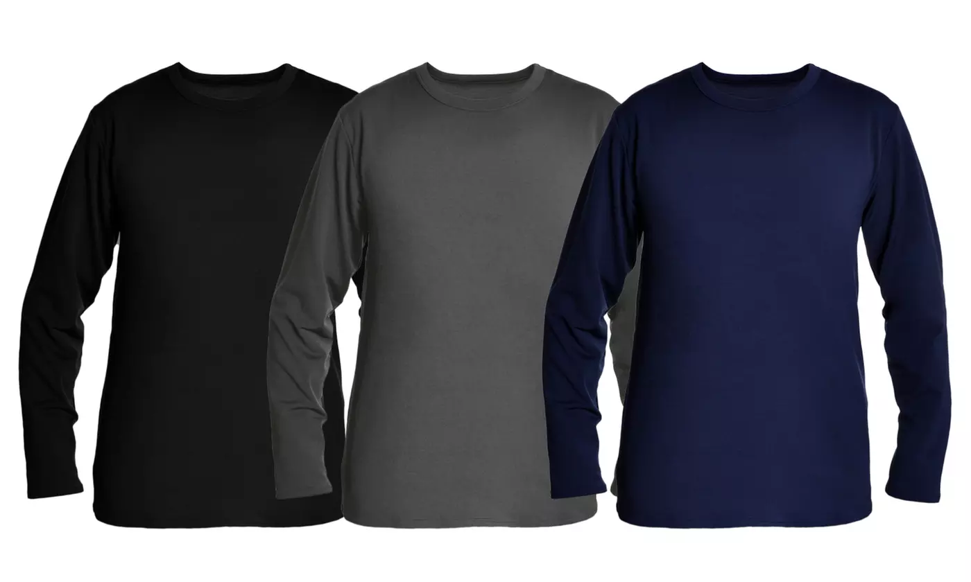 3-Pack Men's Fleece-Lined Long-Sleeve Thermal Tops (S-4XL)