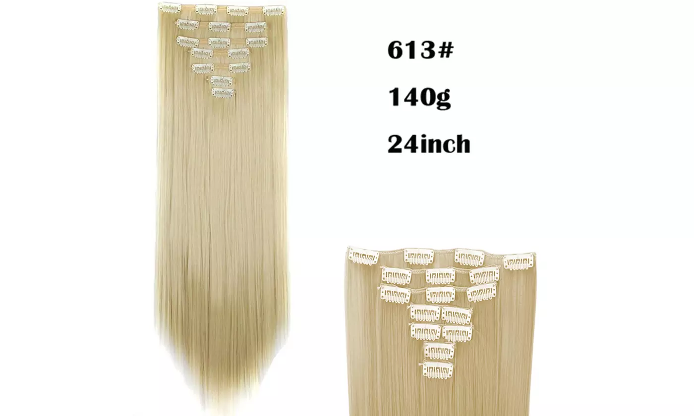 16 clips Long Straight Synthetic Hair Extensions Clips High Temperature Fiber