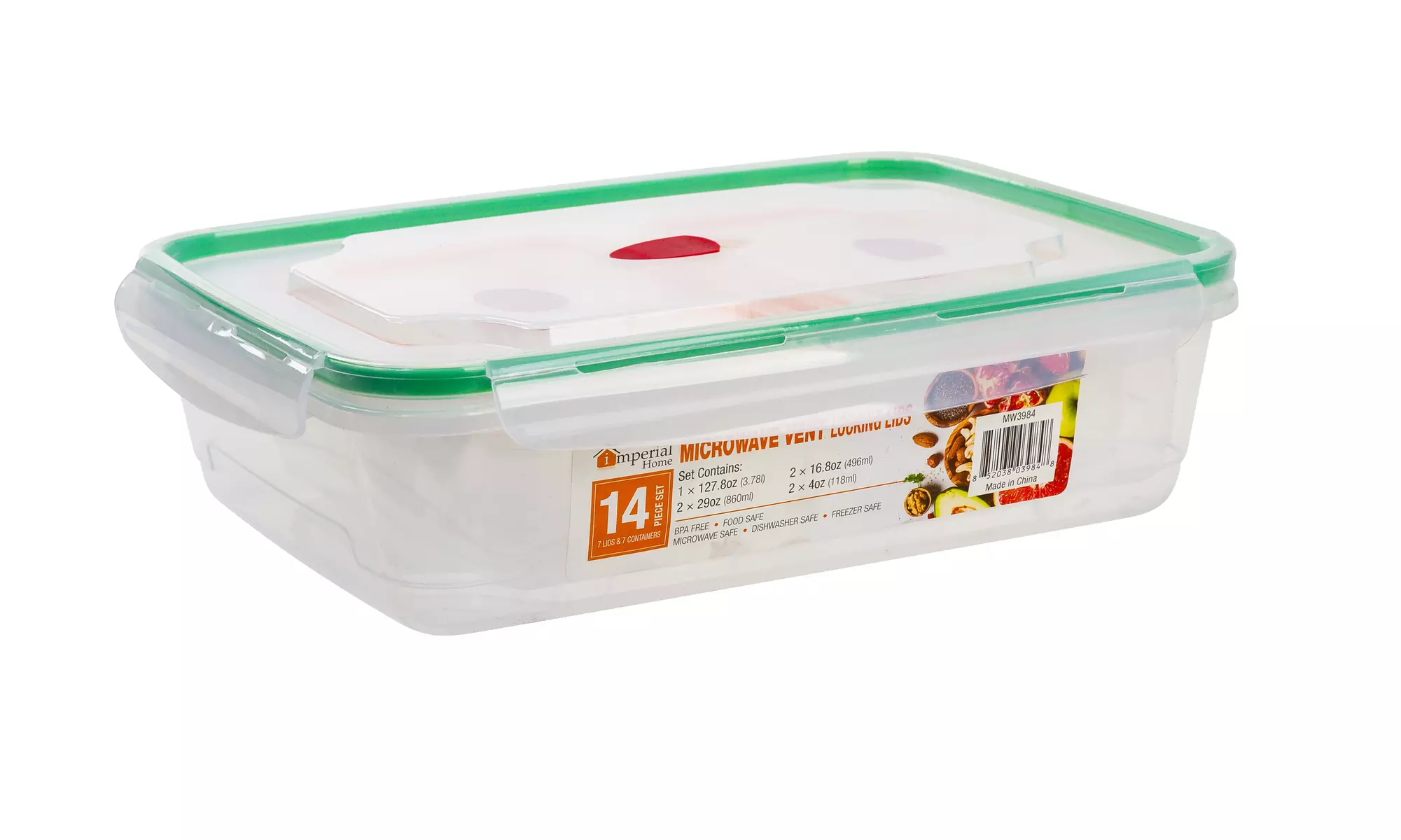 Lock-and Seal Plastic Food Storage Containers w/ Clear Multi Color Lids (14 PC) - Second Medium