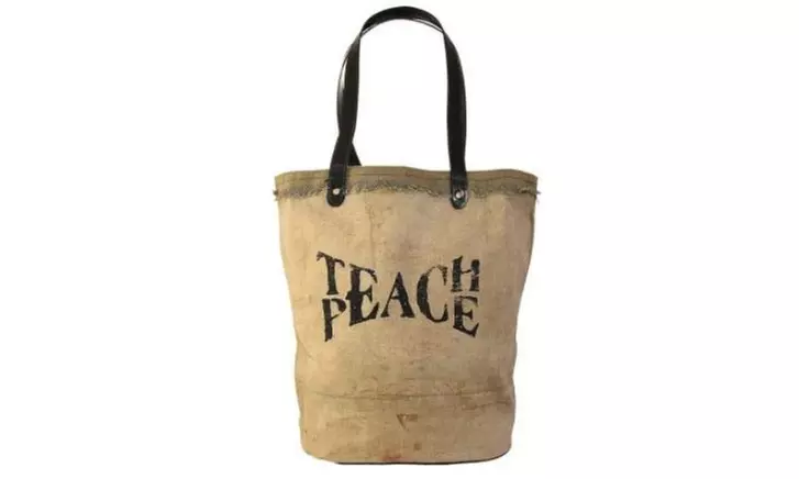 Vintage Addiction Teach Peace Recycled Canvas Tote Bag - Primary Image