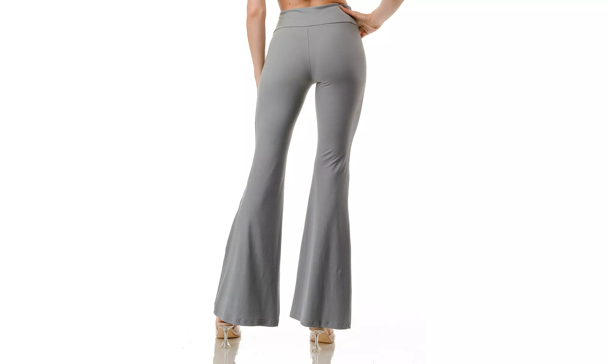 Women's High Waist Flare Leg Pants Elastic Tummy Control Yoga Casual Leggings