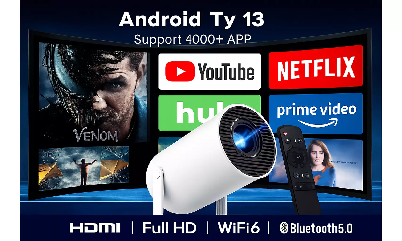 Pro Mini Smart Projector with Android TV, WiFi 6 & Bluetooth 5.4