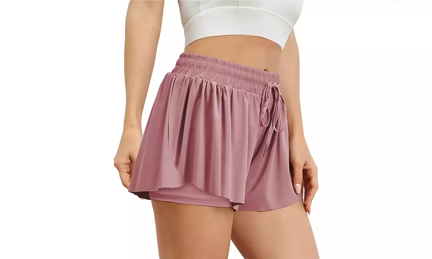 Women's 2 in 1 Workout Shorts Quick Dry Athletic Flowy Running Shorts with Liner