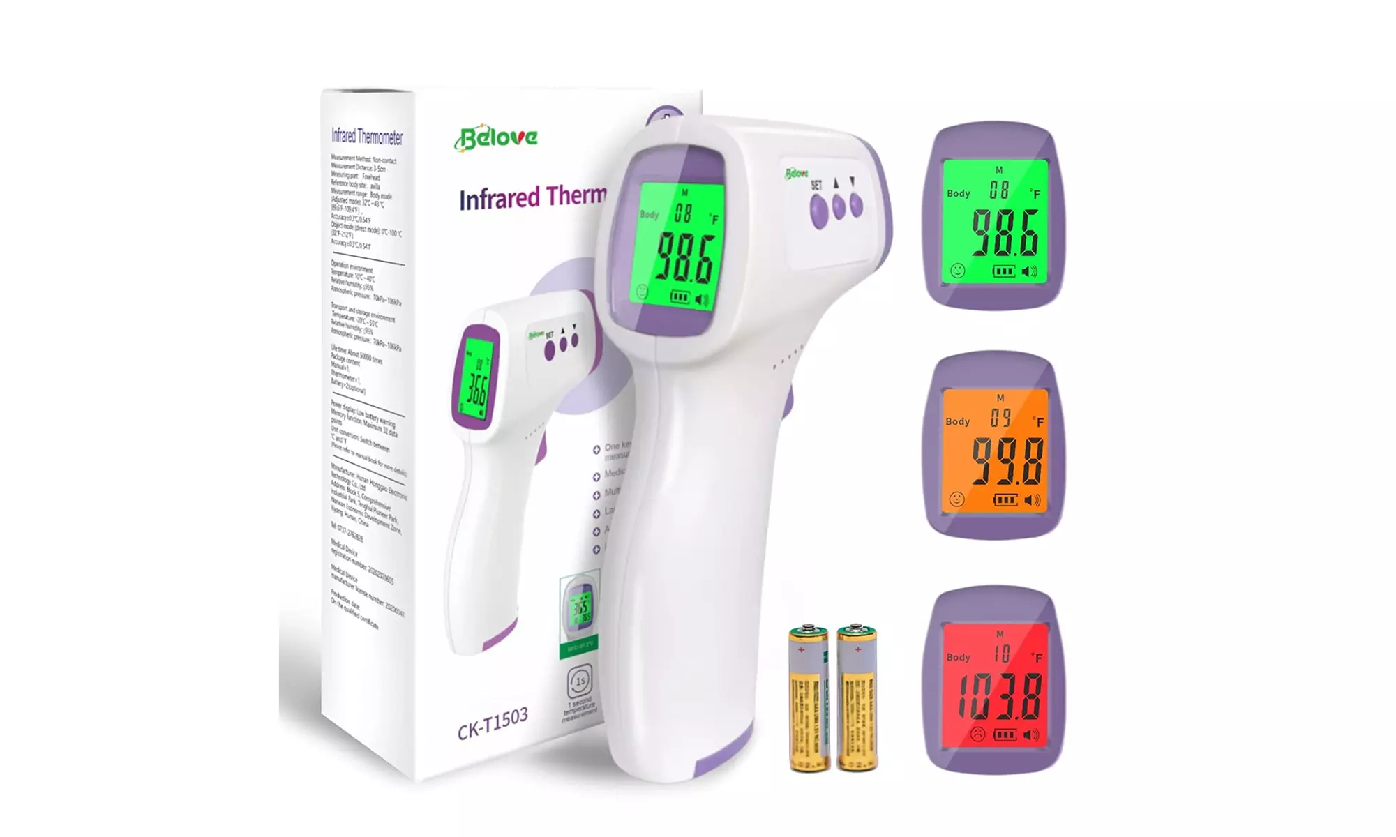 Thermometer for Adults and Kids, Belovedone No-Touch Infrared Forehead - Primary Image