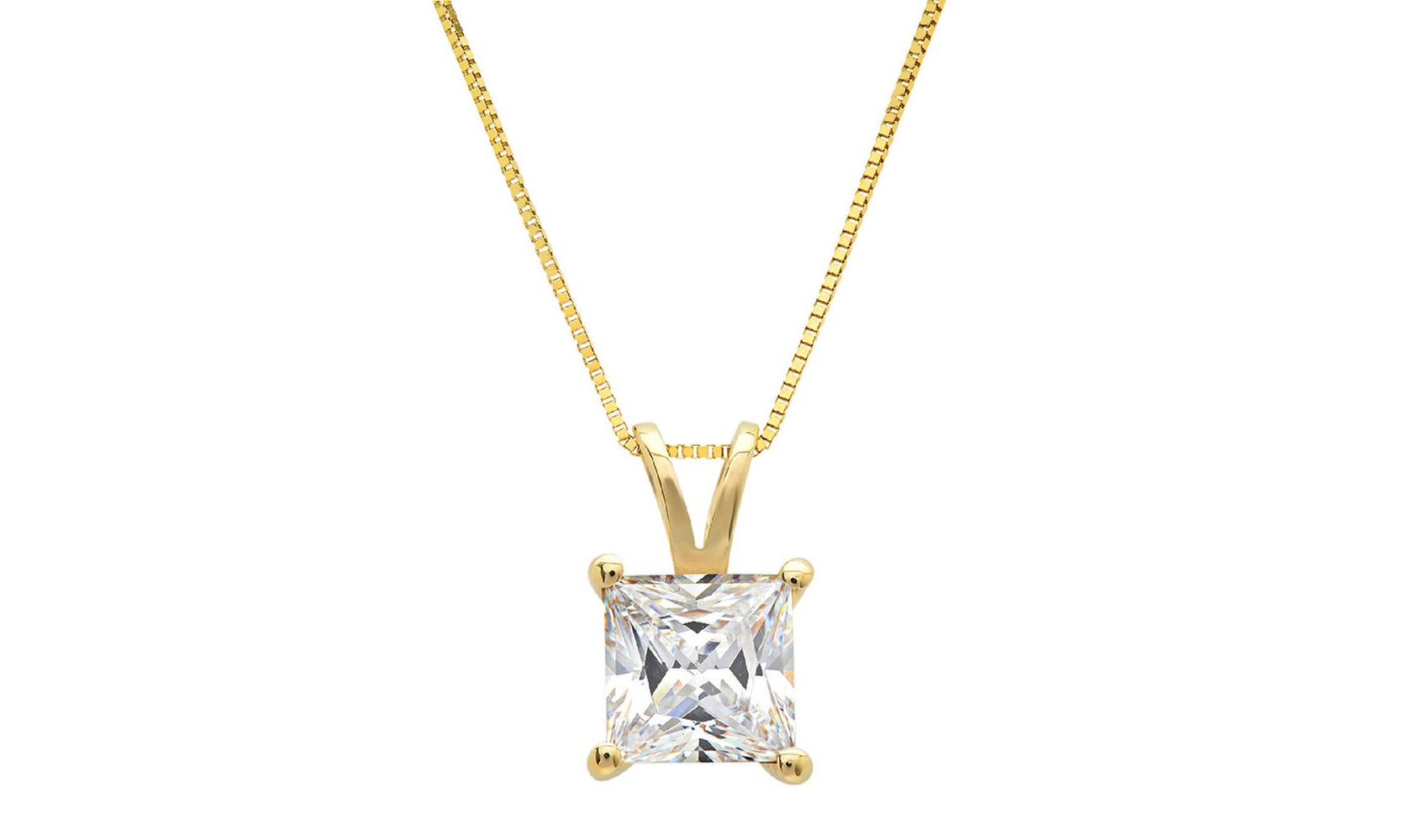 4 Cttw Princess White Sapphire 18 Inch Necklace In 14k Gold plated.