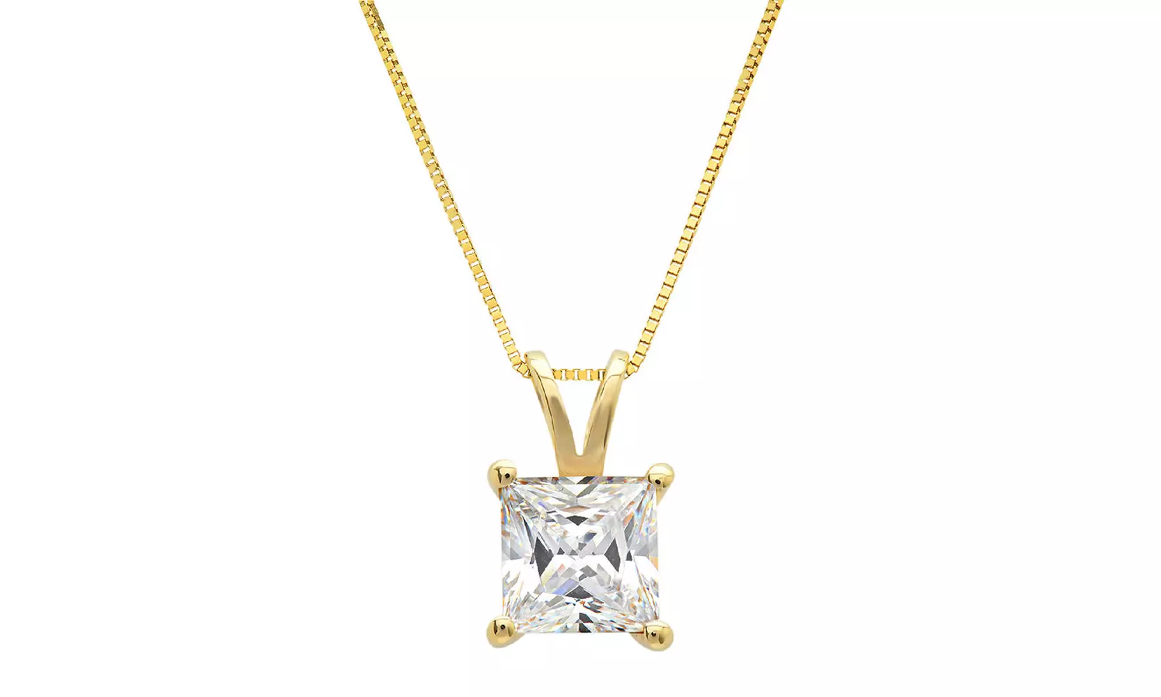 4 Cttw Princess White Sapphire 18 Inch Necklace In 14k Gold plated.