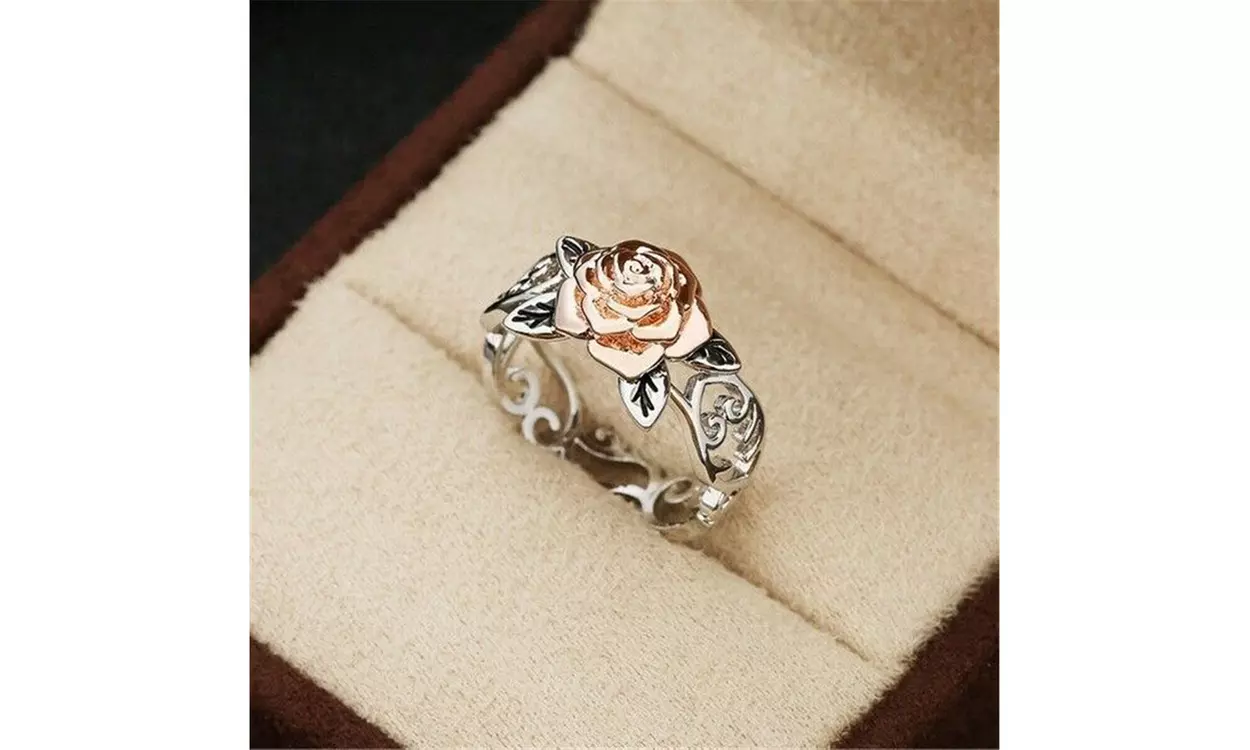 Fashion 925 Sterling Silver Floral Ring Solid Rose Gold Flower Rings  - Primary Image