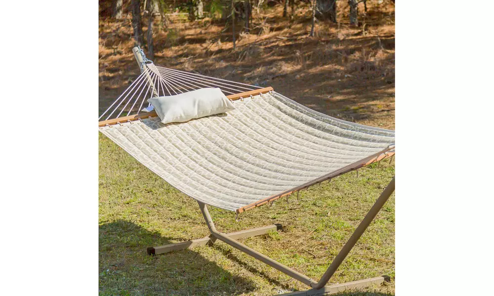 Castaway Quilted Single Hammock with Stand and Pillow - Primary Image