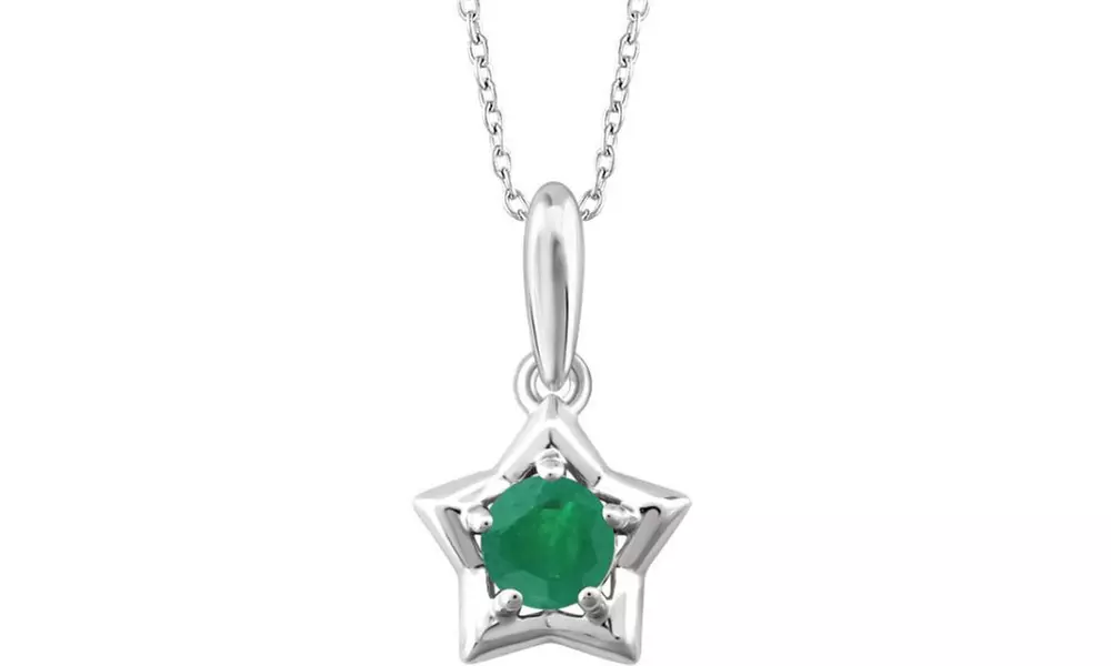 Paris Jewelry White Gold Plated Cubic Zirconia May Birthstone Star Necklace - Primary Image