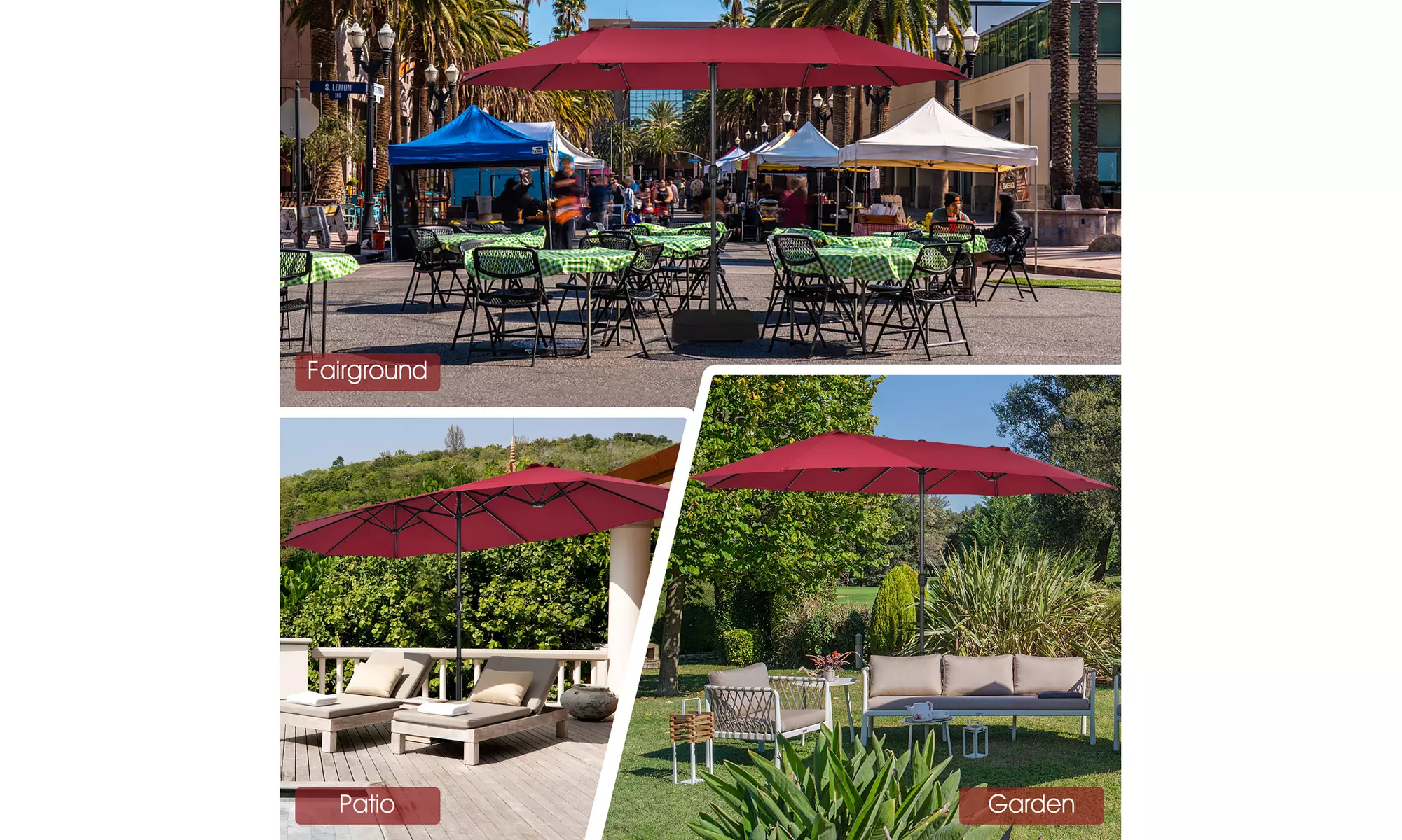 Costway 15FT Patio Double-Sided Umbrella Crank Outdoor Garden Market Sun Shade