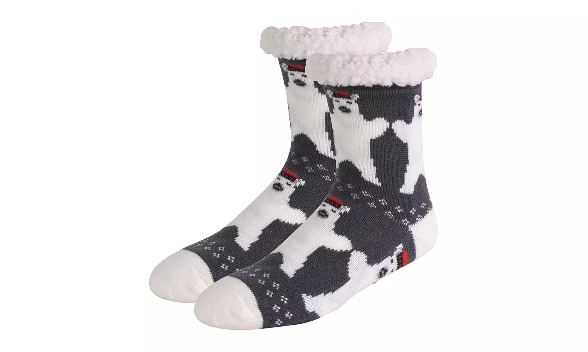Women's Sherpa Fleece Lined Christmas Cozy Fuzzy Slipper Socks With Grippers