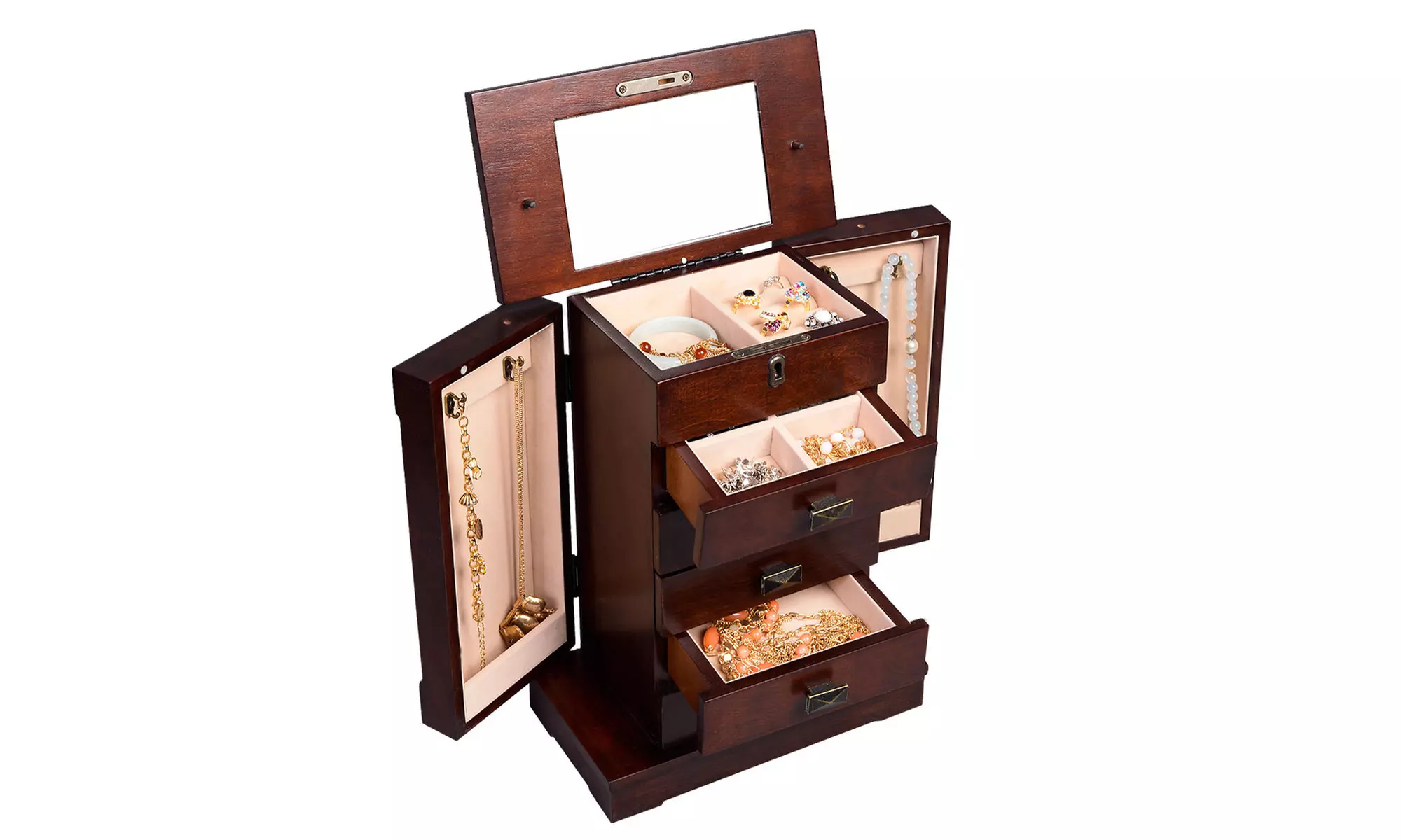 Armoire Jewelry Cabinet Box Storage Chest Stand Organizer Necklace Wood - Primary Image