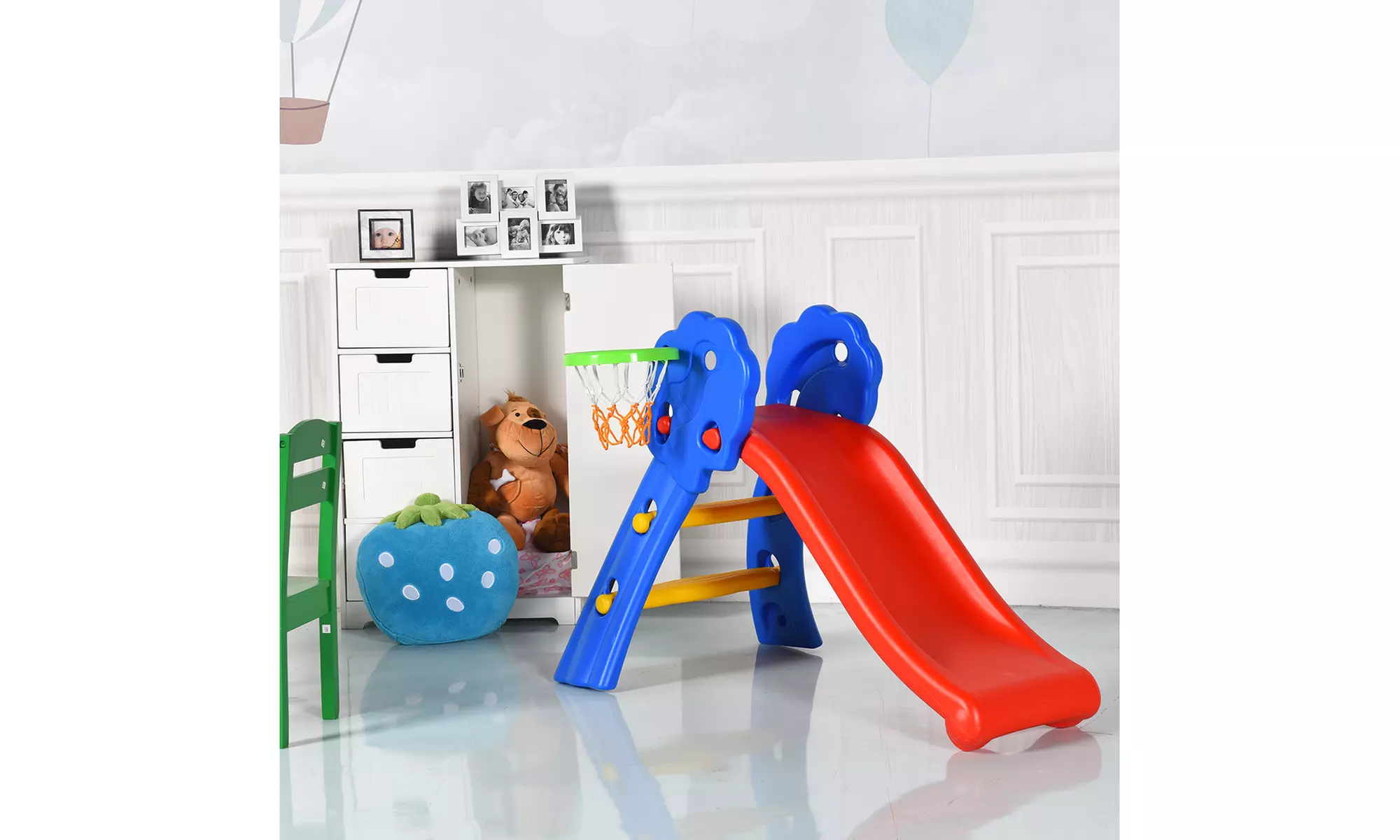 Costway 2 Step Children Folding Slide  Basketball Hoop For Kids Indoor & Outdoor - Primary Image