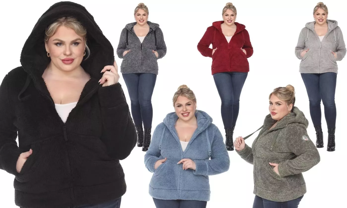 Plus Size Hooded Sherpa Jacket - Primary Image