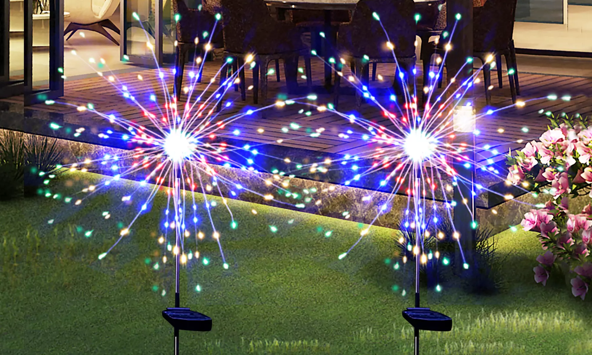 2 Pcs Outdoor Firework Lights 180 LED Solar Lights Decorative Stake Lights - Primary Image