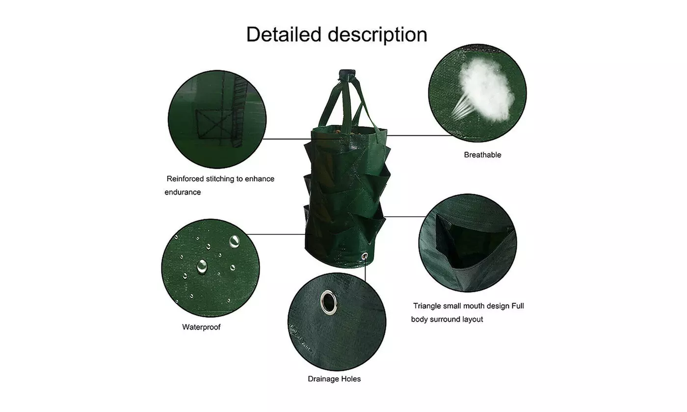 1-3 Pack Hanging 3 Gallon Planting Grow Bags with 10 Hole for Strawberry Tomato