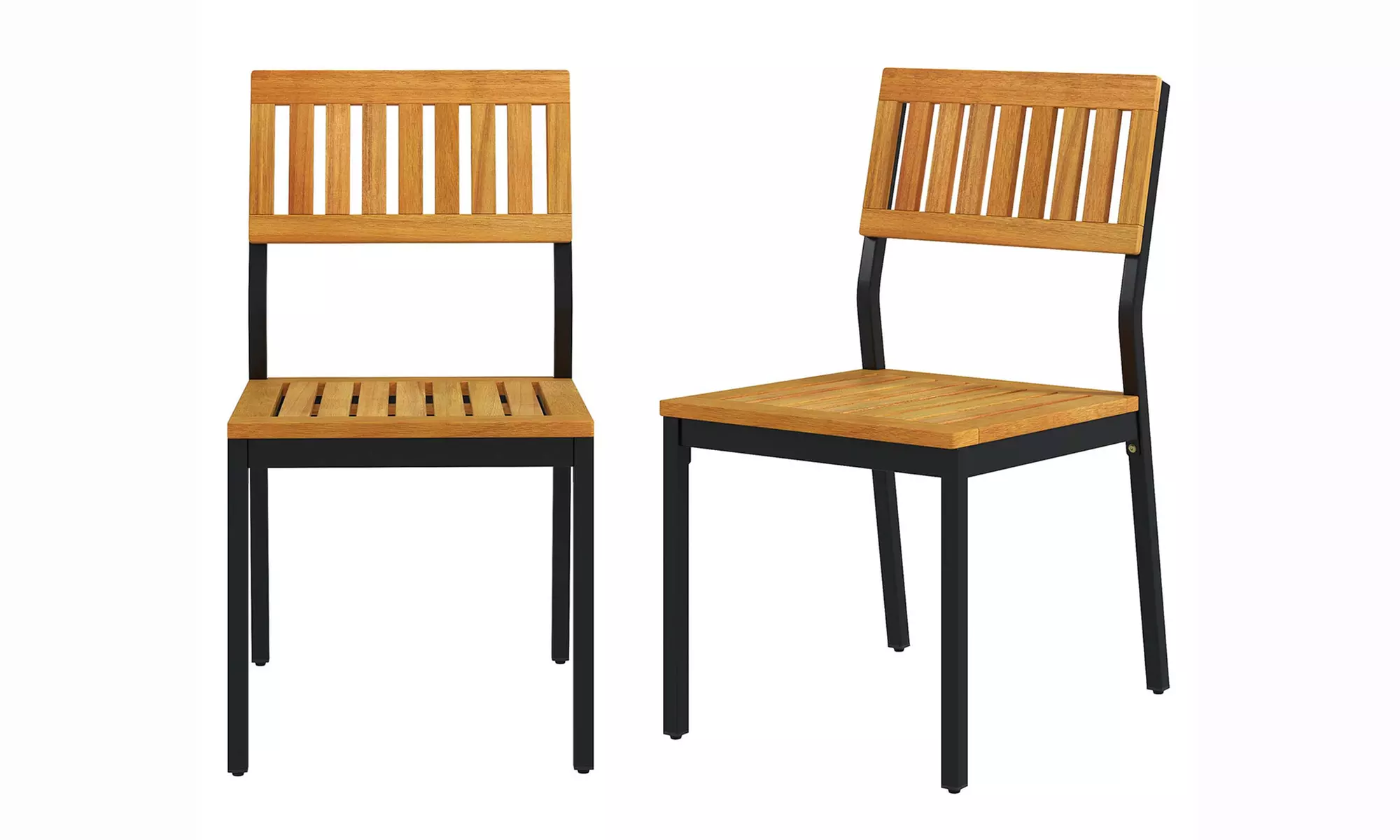 Costway Dining Chair Set of Two Modern Patio Chairs or Acacia Wood Backrest