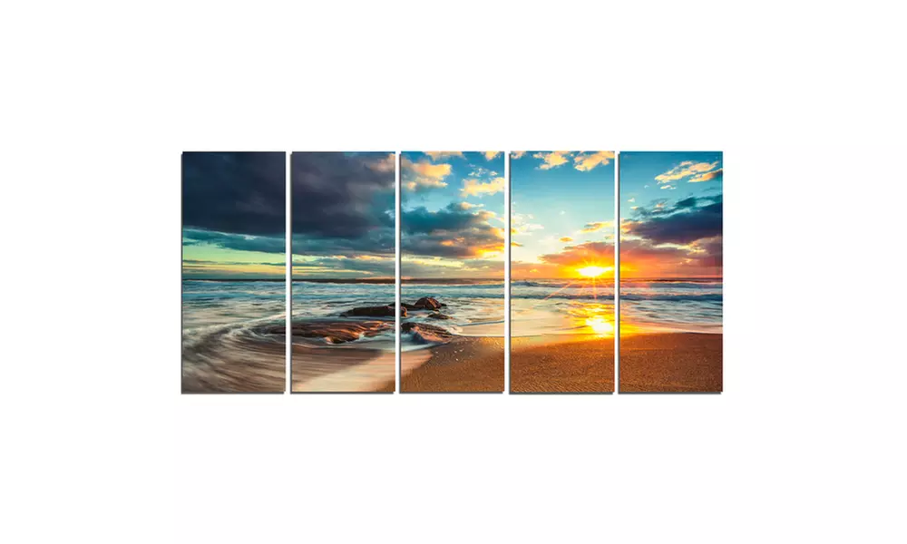 Beautiful Cloudscape over the Sea - Modern Beach 5 Panel Metal Wall Art - Second Medium